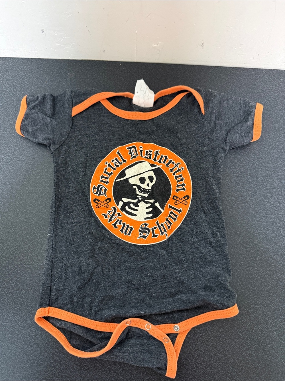 Social Distortion New School Infant Bodysuit - Charcoal with Orange Trim